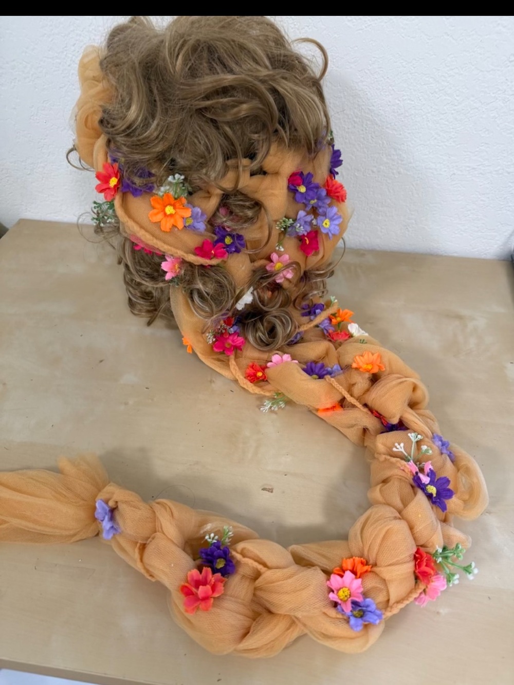 Hand Crafted blonde Disney Rapunzel Braided colorful Floral Hair  extension